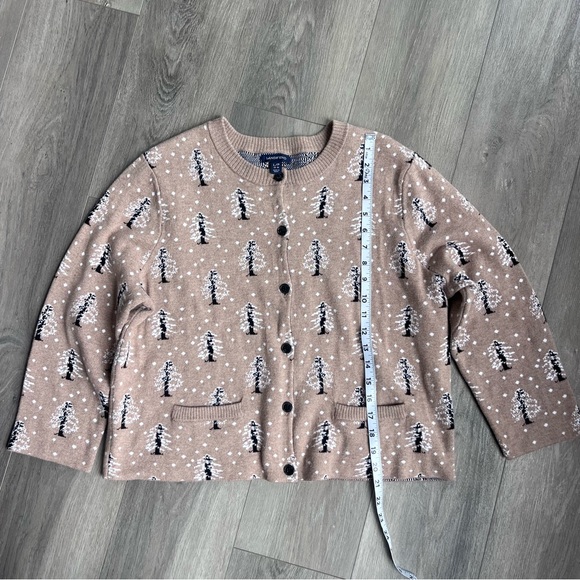Vintage Lands End Womens Size LP Snow Tree All Over Print Knit Cardigan Sweater - Picture 7 of 9